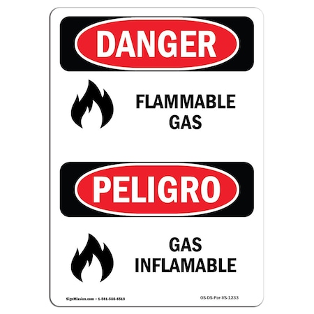 Signmission Safety Sign, OSHA Danger, 14" Height, Rigid Plastic, Flammable Gas Bilingual Spanish OS-DS-P-1014-VS-1233
